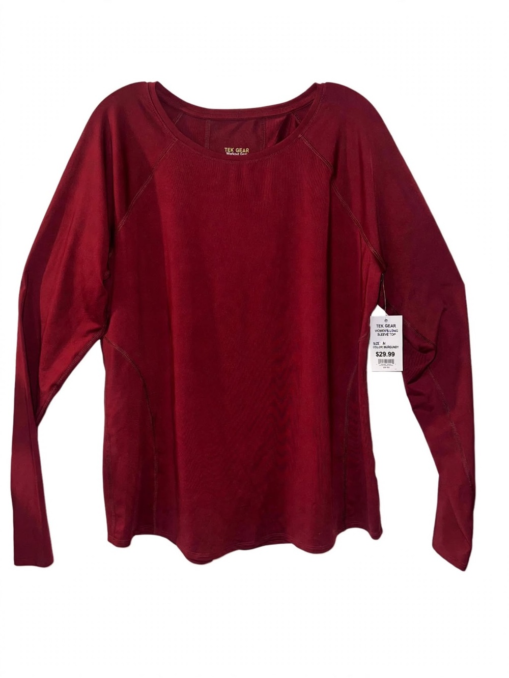 NWT Tek Gear Workout Gear Long Sleeve w/ Thumb Holes Size L, Color Chilled Wine